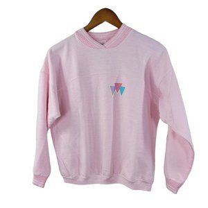 Vintage 80s Sweatshirt Size Small granny pink Geometric Puff paint pullover
